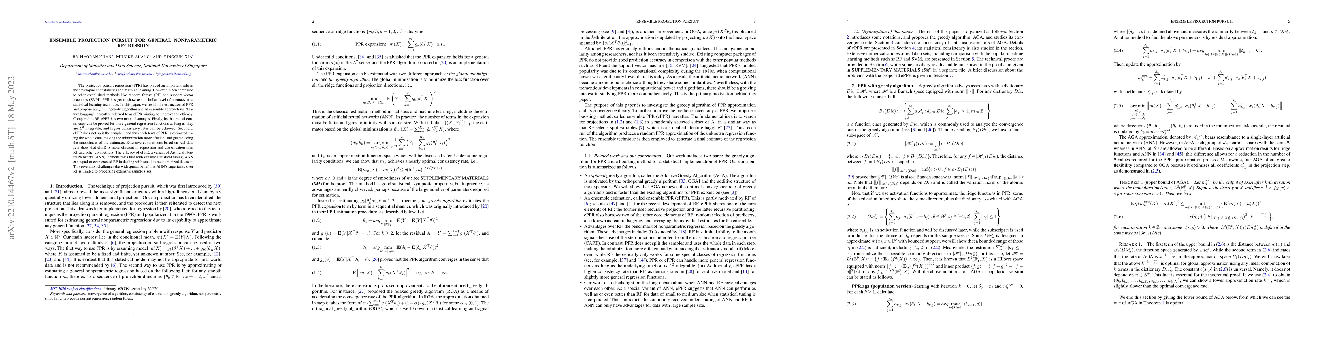 Thumbnail for Ensemble Projection Pursuit for General Nonparametric Regression