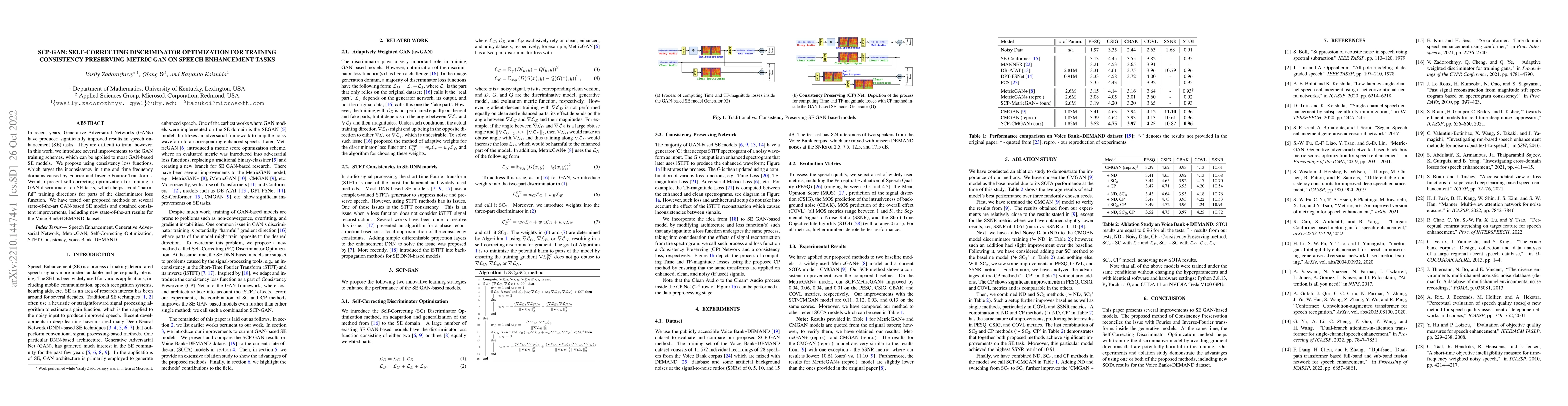 Thumbnail for SCP-GAN: Self-Correcting Discriminator Optimization for Training
  Consistency Preserving Metric GAN on Speech Enhancement Tasks