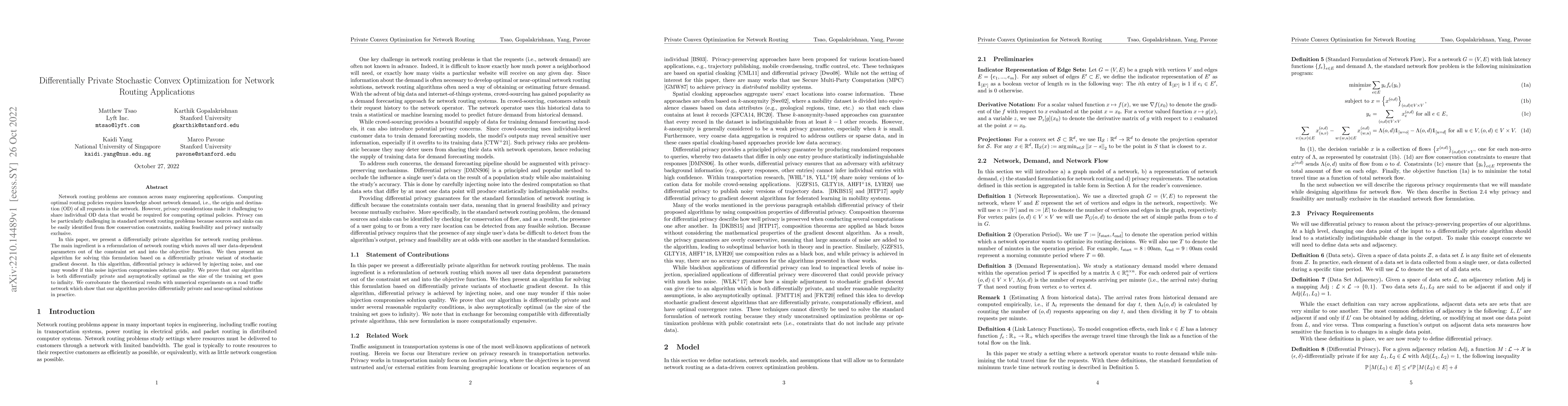 Thumbnail for Differentially Private Stochastic Convex Optimization for Network
  Routing Applications