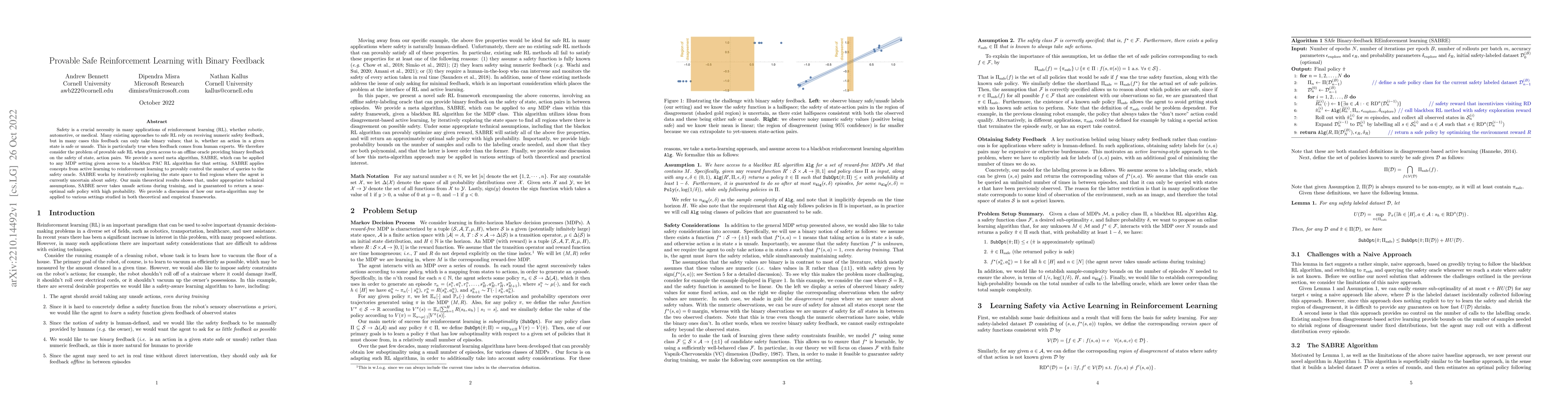 Thumbnail for Provable Safe Reinforcement Learning with Binary Feedback