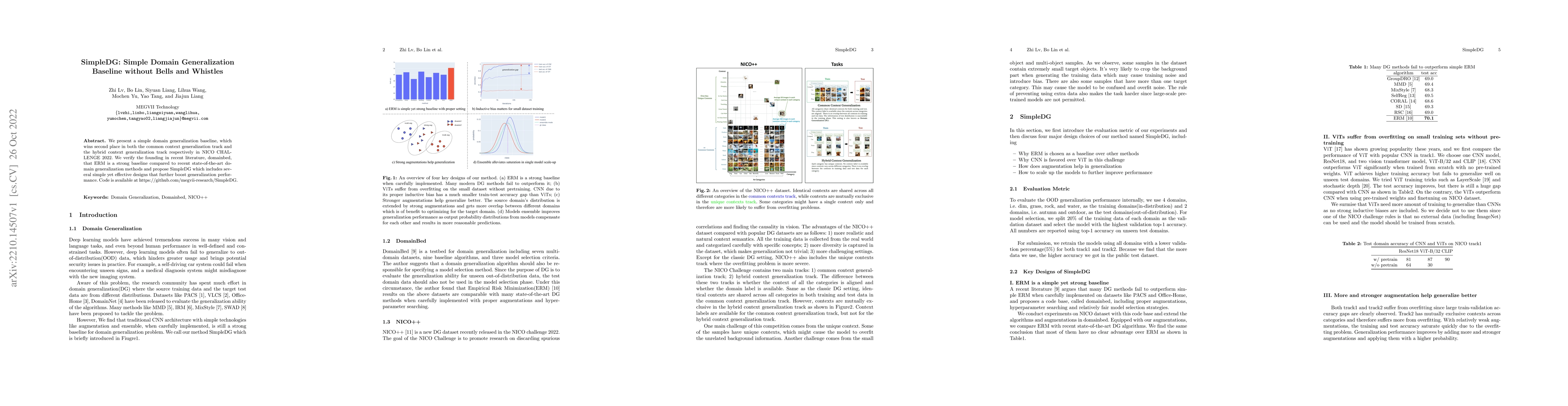 Thumbnail for SimpleDG: Simple Domain Generalization Baseline without Bells and
  Whistles
