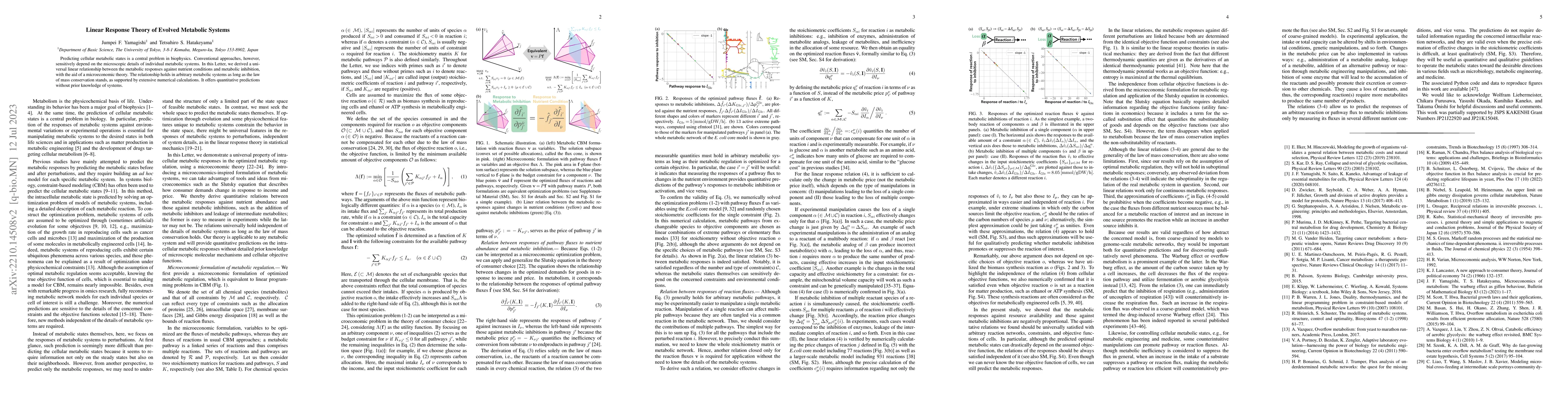 Thumbnail for Linear Response Theory of Evolved Metabolic Systems