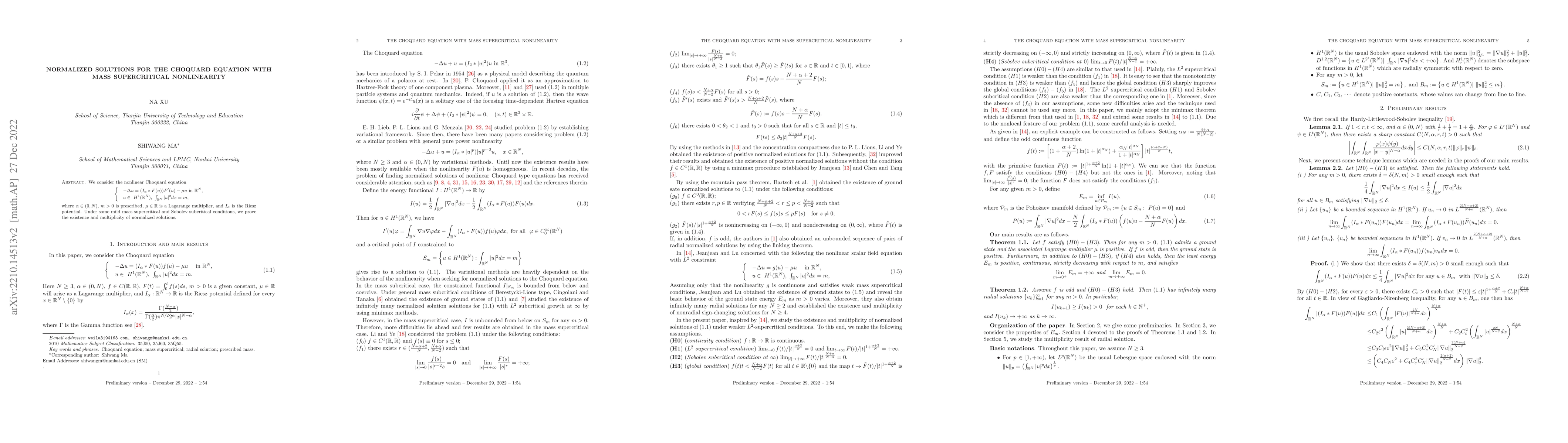 Thumbnail for Normalized solutions for the Choquard equation with mass supercritical
  nonlinearity