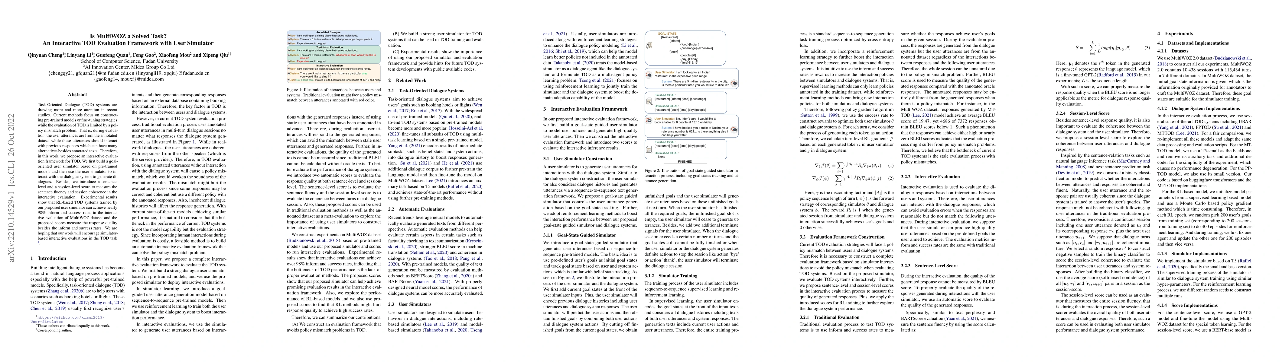 Thumbnail for Is MultiWOZ a Solved Task? An Interactive TOD Evaluation Framework with
  User Simulator