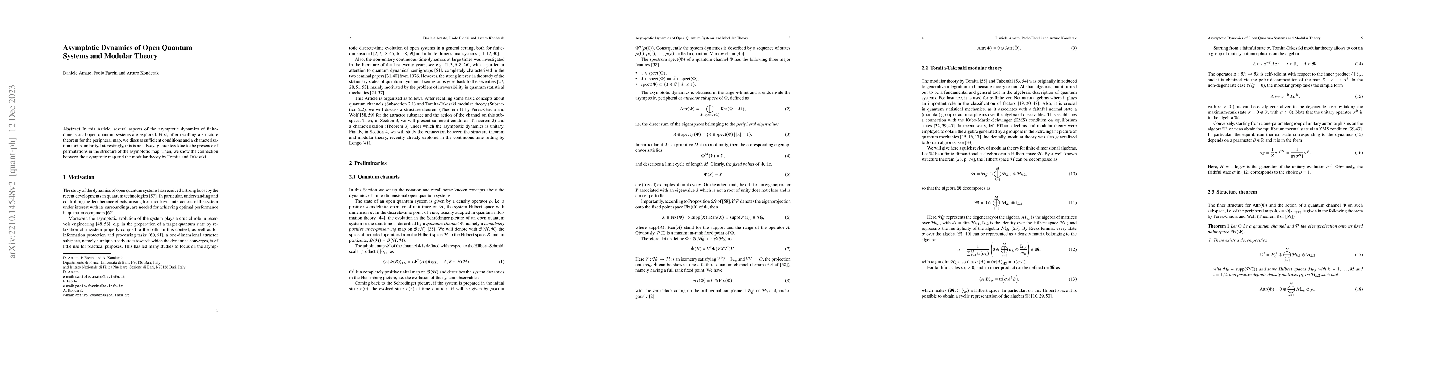 Thumbnail for Asymptotic Dynamics of Open Quantum Systems and Modular Theory