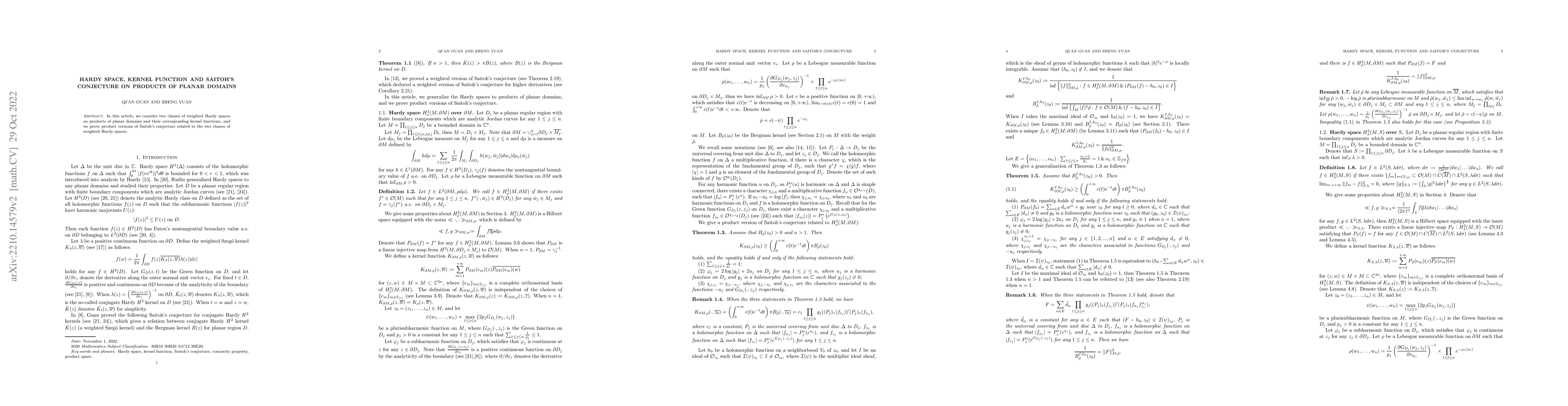 Thumbnail for Hardy space, kernel function and Saitoh's conjecture on products of
  planar domains