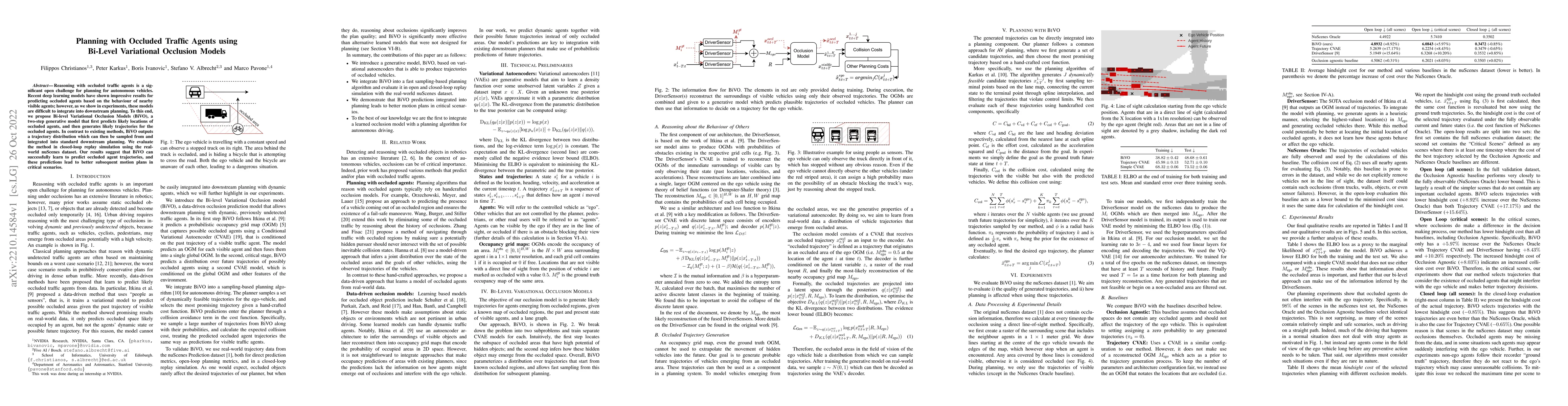 Thumbnail for Planning with Occluded Traffic Agents using Bi-Level Variational
  Occlusion Models