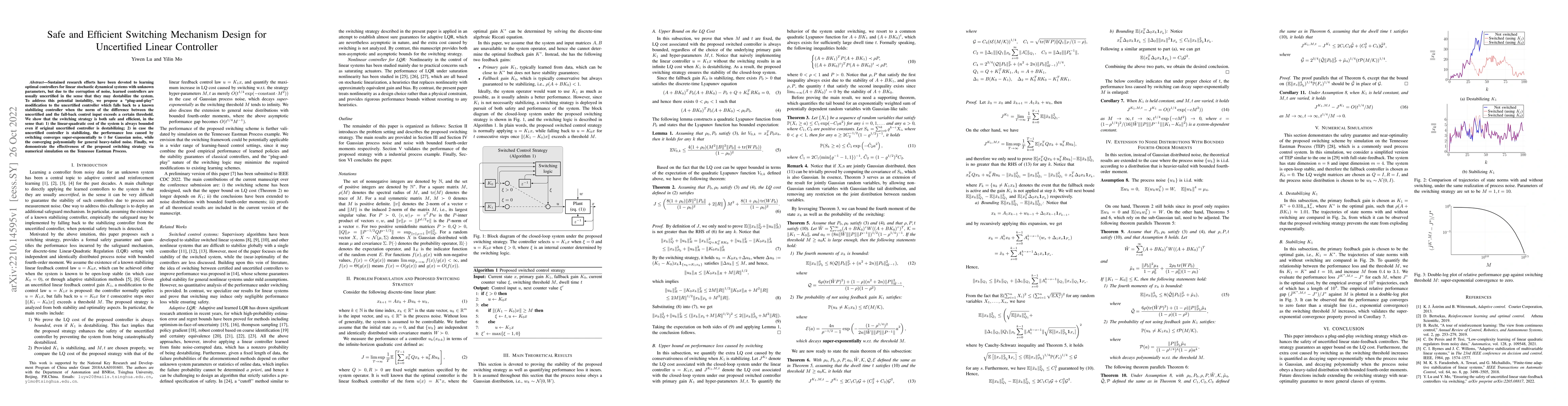 Thumbnail for Safe and Efficient Switching Mechanism Design for Uncertified Linear
  Controller