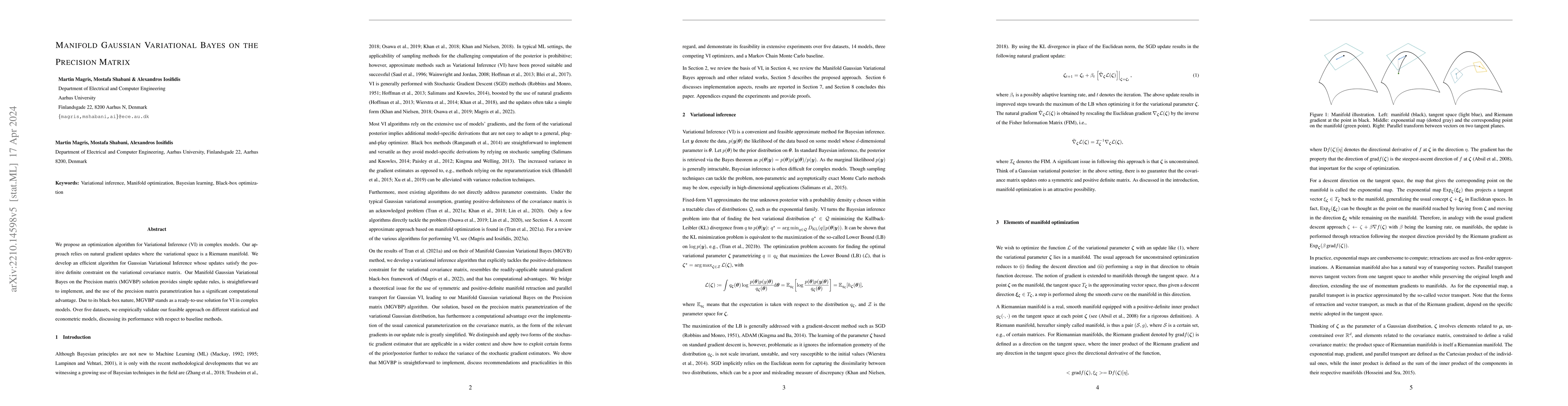 Thumbnail for Manifold Gaussian Variational Bayes on the Precision Matrix
