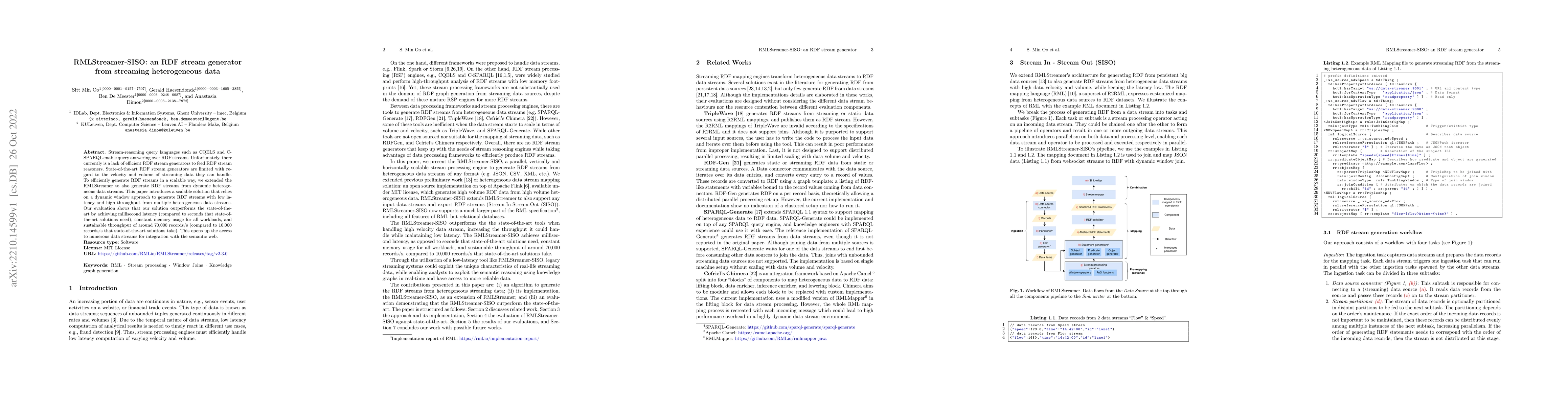 Thumbnail for RMLStreamer-SISO: an RDF stream generator from streaming heterogeneous
  data