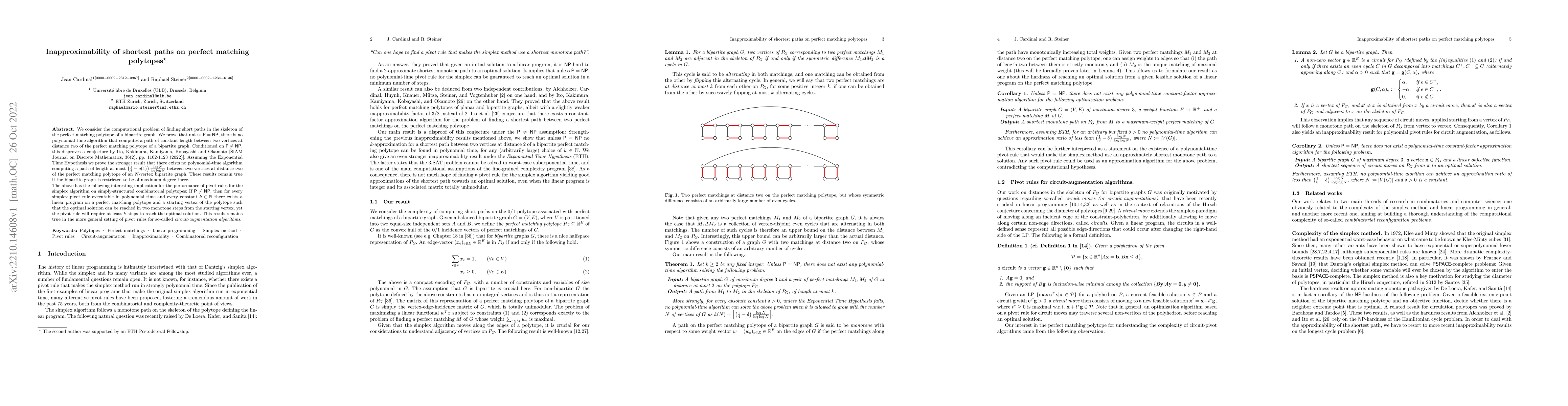Thumbnail for Inapproximability of shortest paths on perfect matching polytopes
