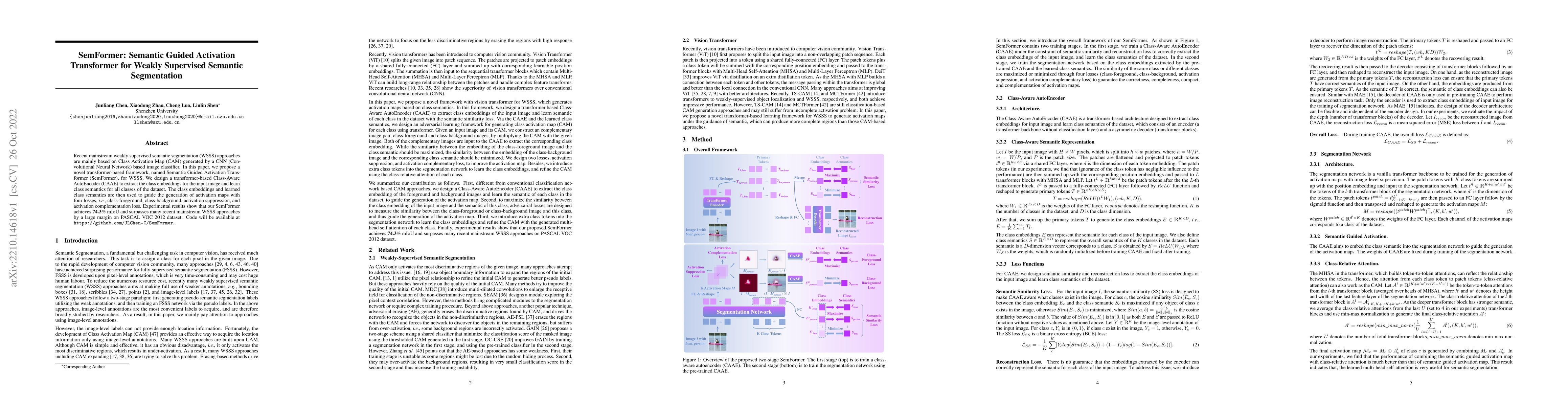 Thumbnail for SemFormer: Semantic Guided Activation Transformer for Weakly Supervised
  Semantic Segmentation