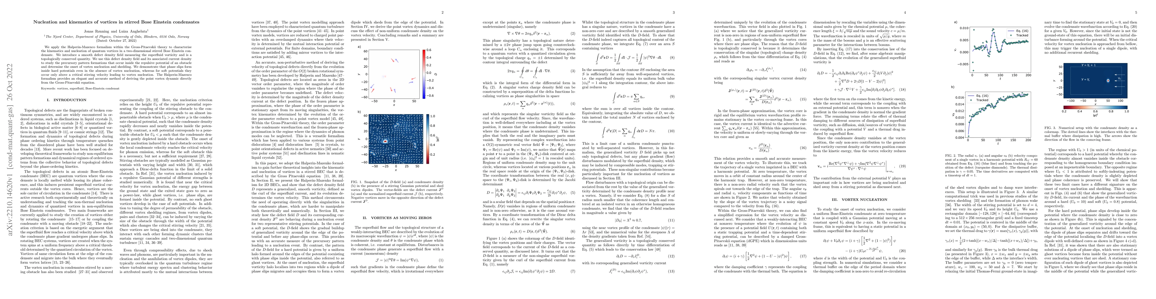 Thumbnail for Nucleation and kinematics of vortices in stirred Bose Einstein
  condensates