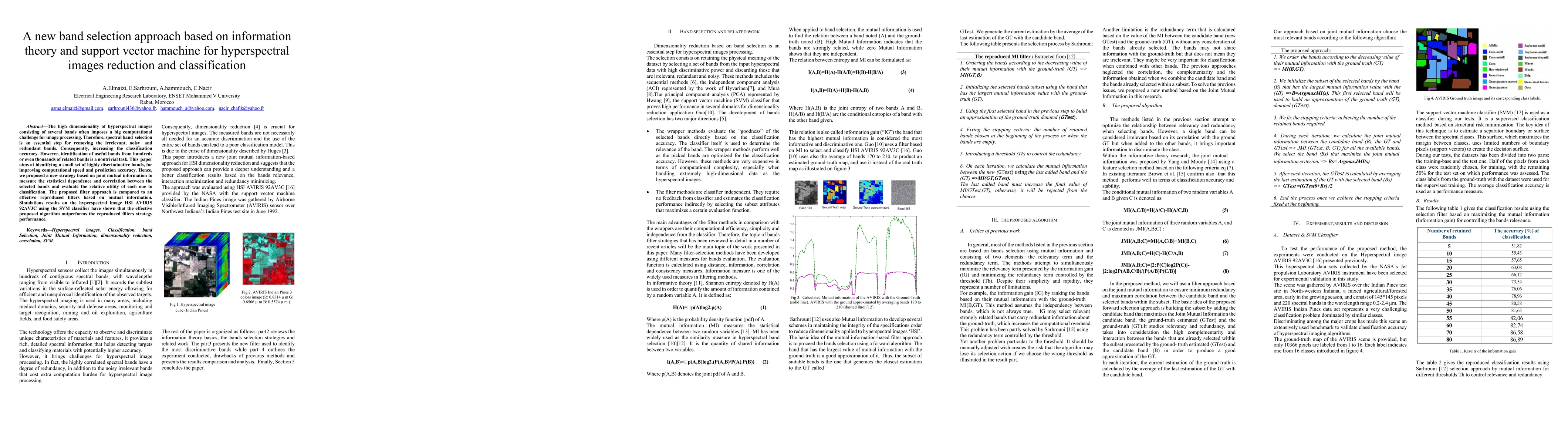 Thumbnail for A new band selection approach based on information theory and support
  vector machine for hyperspectral images reduction and classification