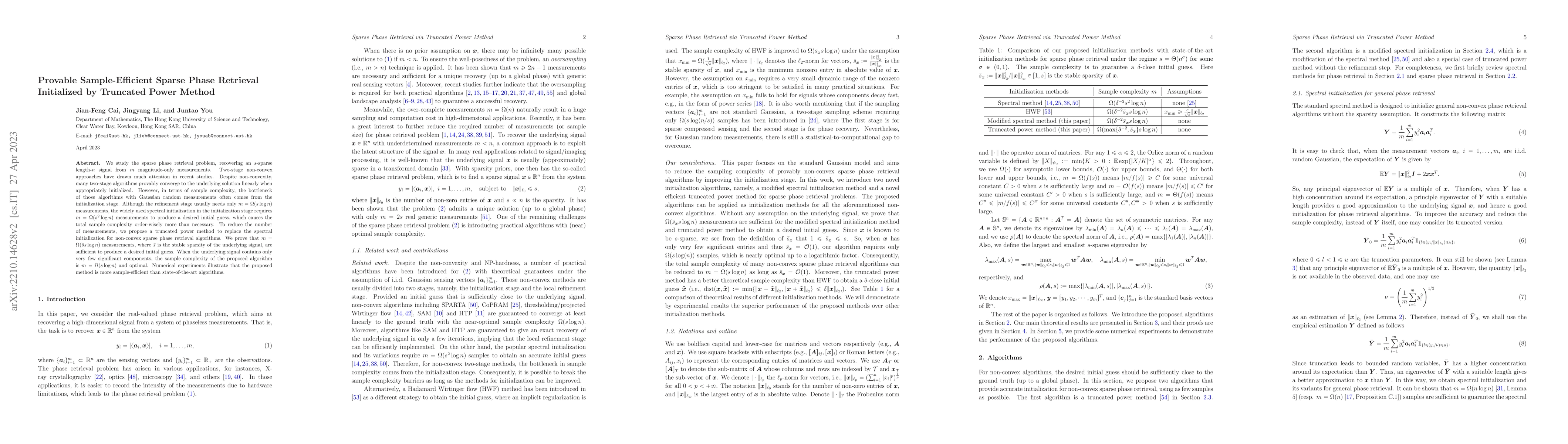 Thumbnail for Provable Sample-Efficient Sparse Phase Retrieval Initialized by
  Truncated Power Method