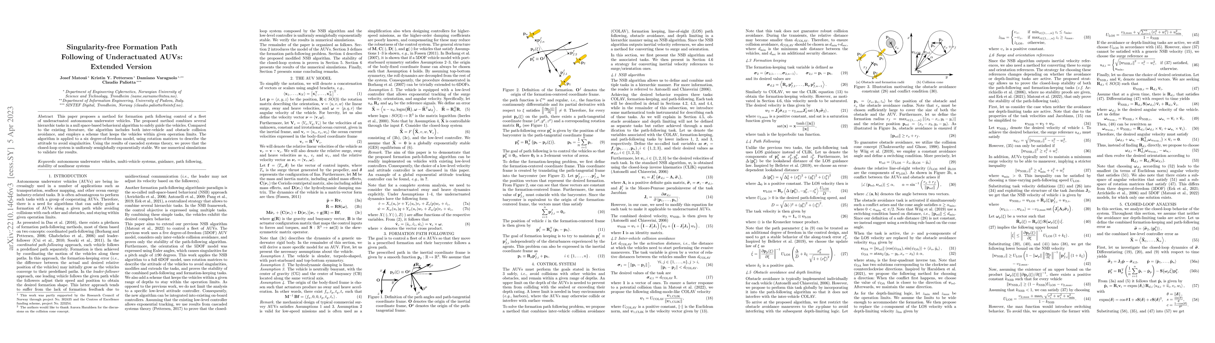 Thumbnail for Singularity-free Formation Path Following of Underactuated AUVs:
  Extended Version
