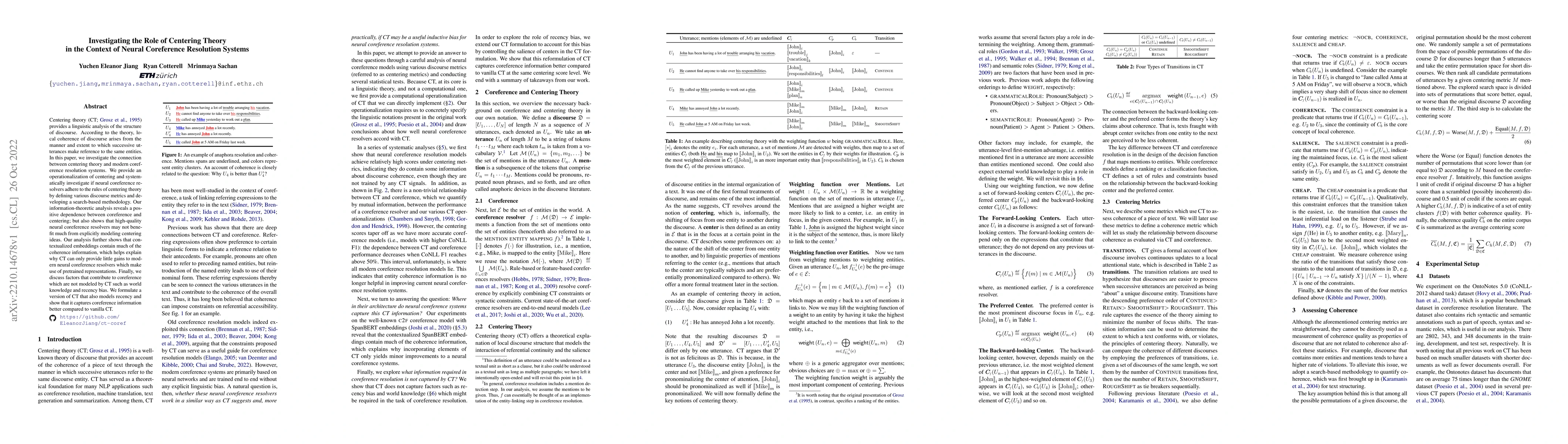 Thumbnail for Investigating the Role of Centering Theory in the Context of Neural
  Coreference Resolution Systems