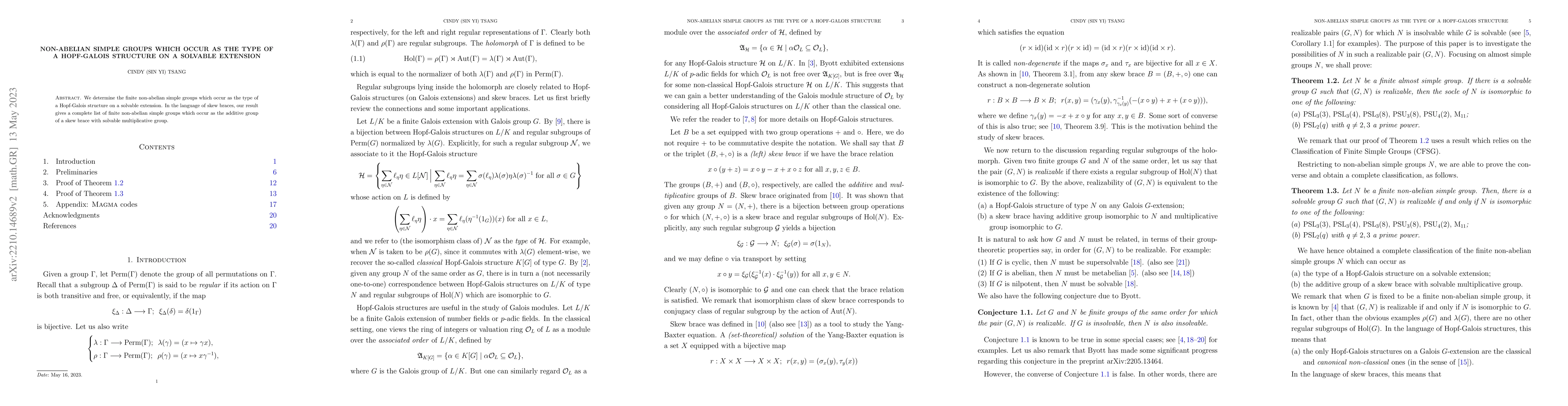 Thumbnail for Non-abelian simple groups which occur as the type of a Hopf-Galois
  structure on a solvable extension