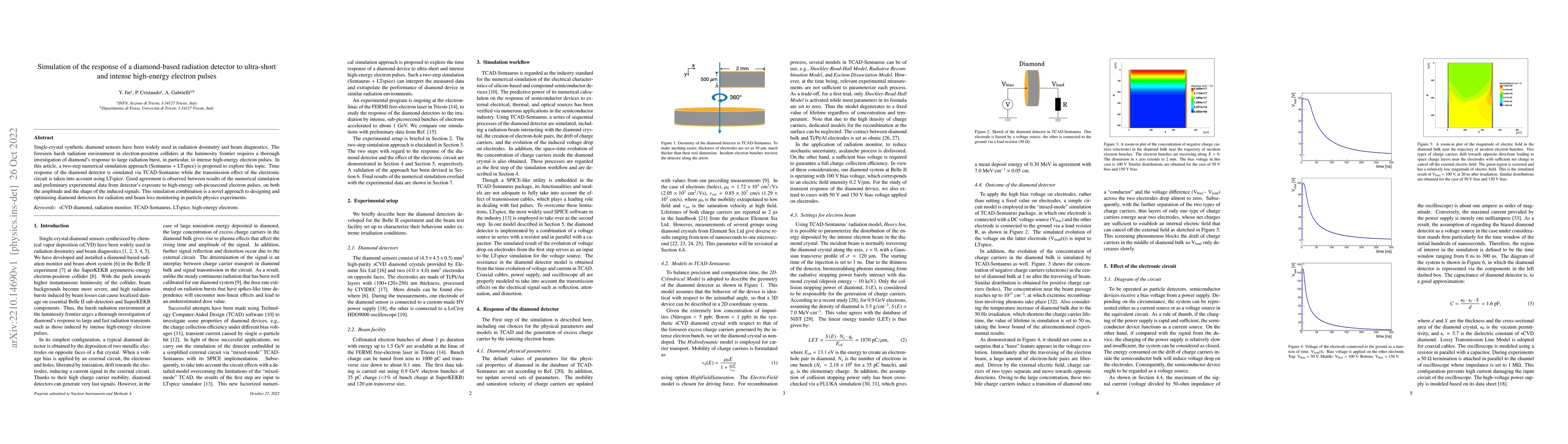Thumbnail for Simulation of the response of a diamond-based radiation detector to
  ultra-short and intense high-energy electron pulses
