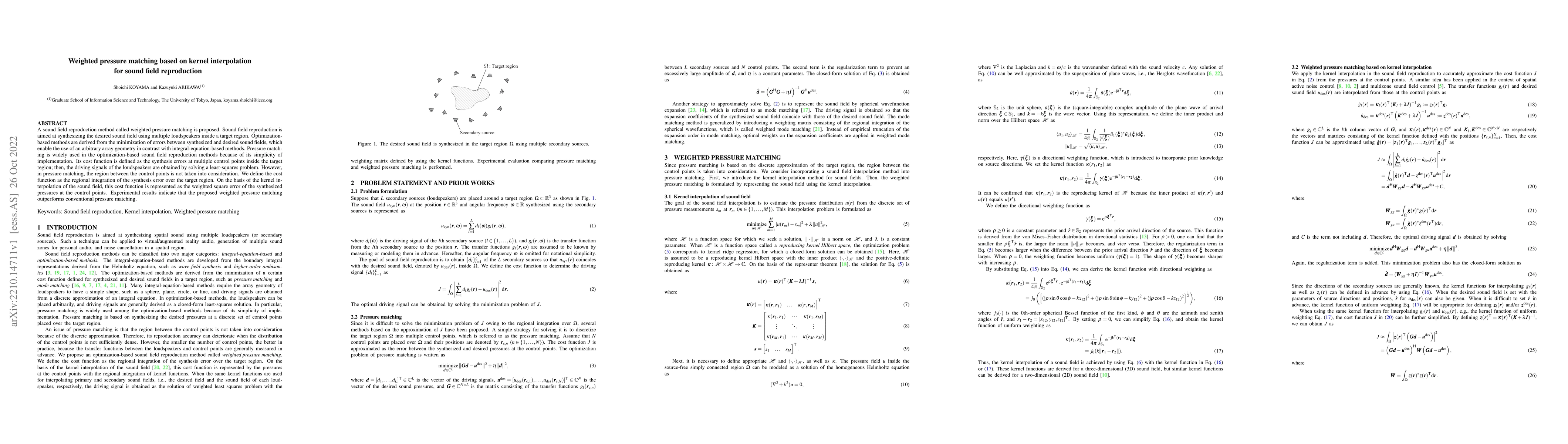 Thumbnail for Weighted Pressure Matching Based on Kernel Interpolation For Sound Field
  Reproduction