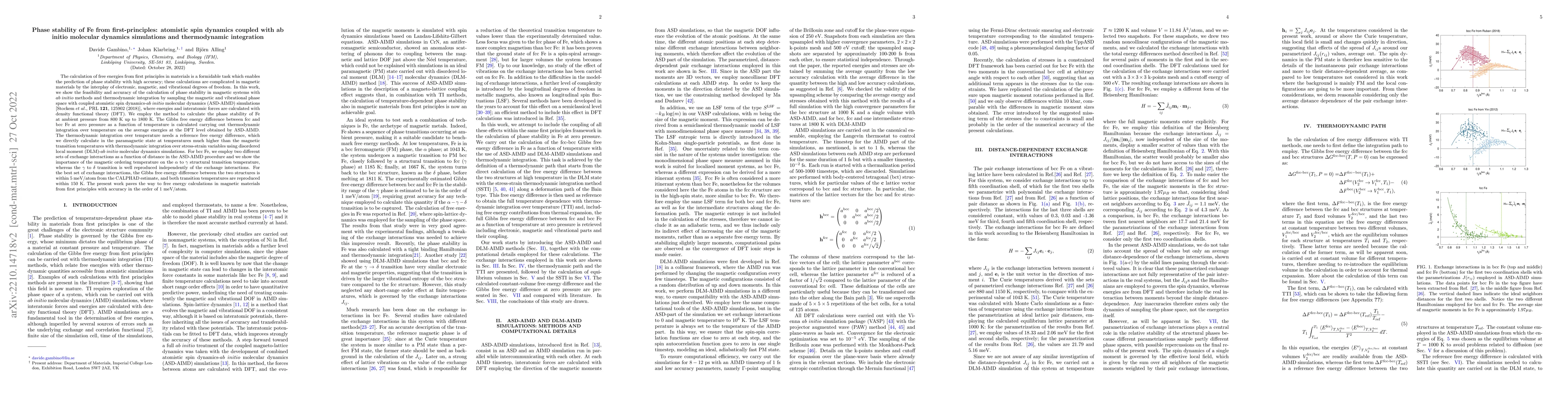 Thumbnail for Phase stability of Fe from first-principles: atomistic spin dynamics
  coupled with ab initio molecular dynamics simulations and thermodynamic
  integration
