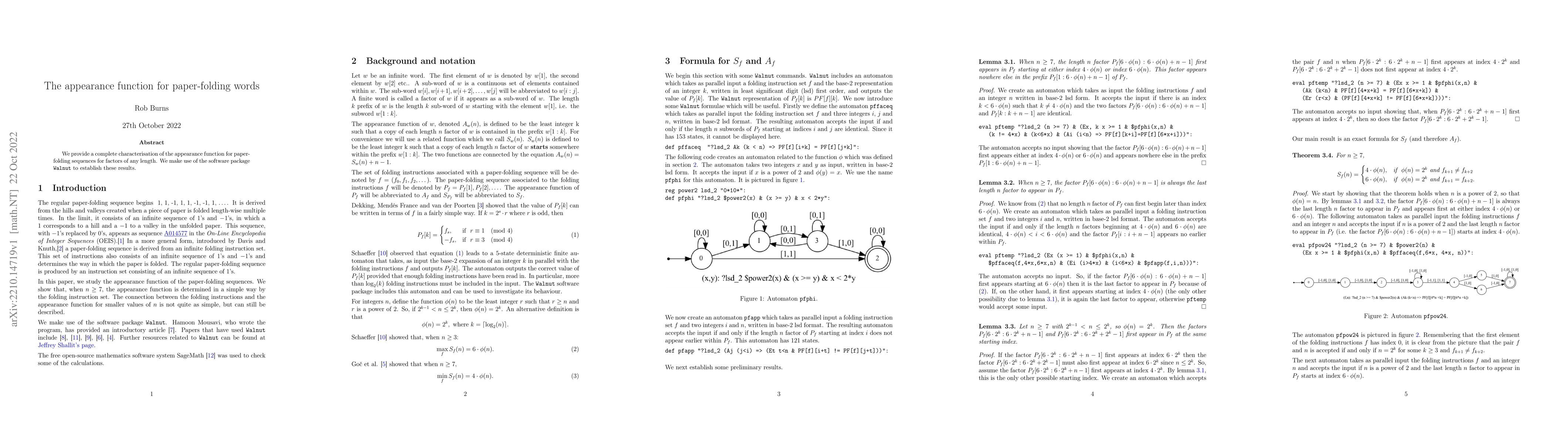 Thumbnail for The appearance function for paper-folding words