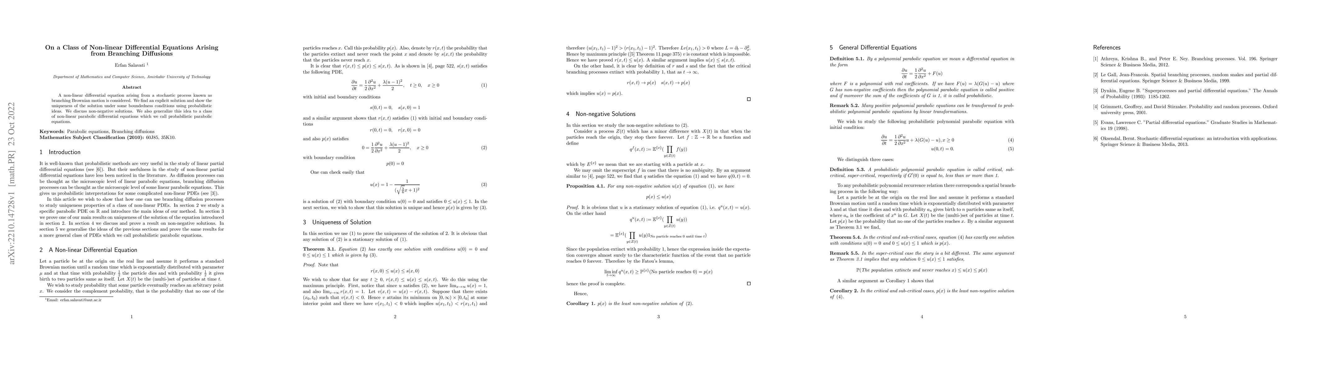 Thumbnail for On a Class of Non-linear Differential Equations Arising from Branching
  Diffusions