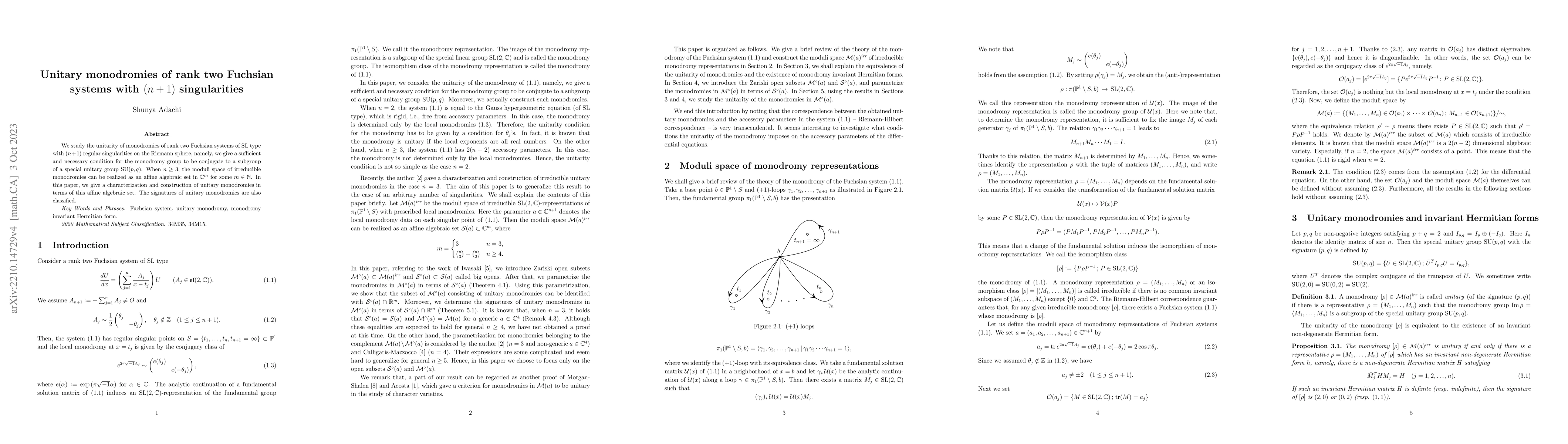 Thumbnail for Unitary monodromies of rank two Fuchsian systems with $(n+1)$
  singularities