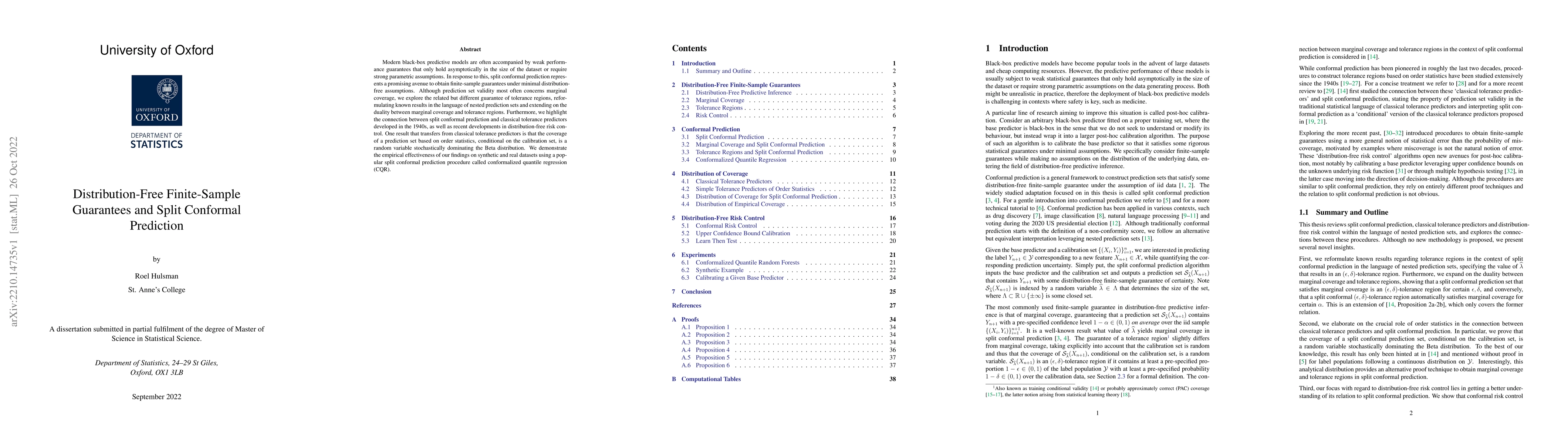 Thumbnail for Distribution-Free Finite-Sample Guarantees and Split Conformal
  Prediction