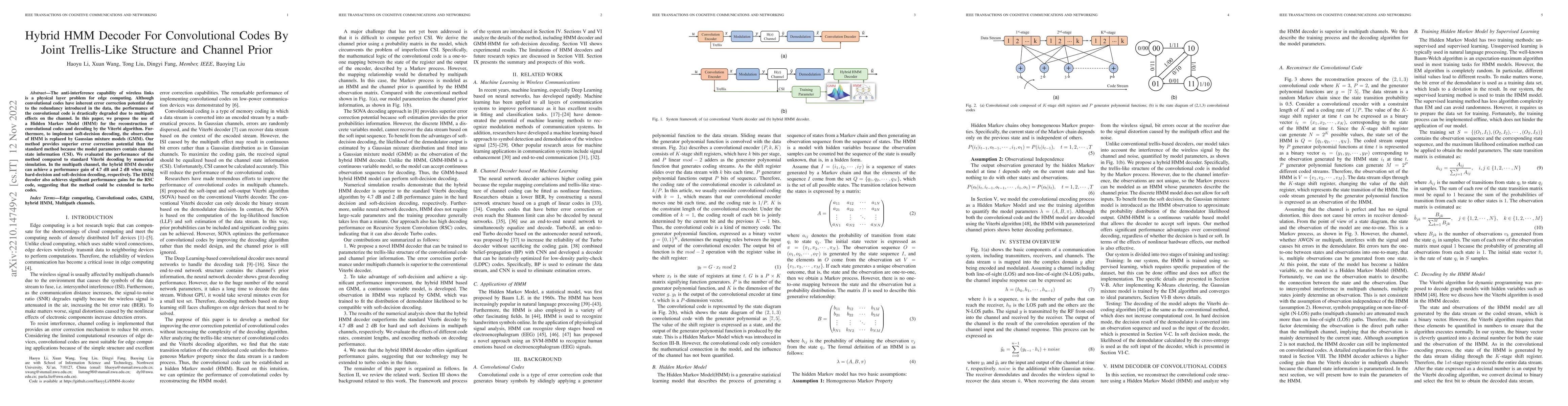 Thumbnail for Hybrid HMM Decoder For Convolutional Codes By Joint Trellis-Like
  Structure and Channel Prior