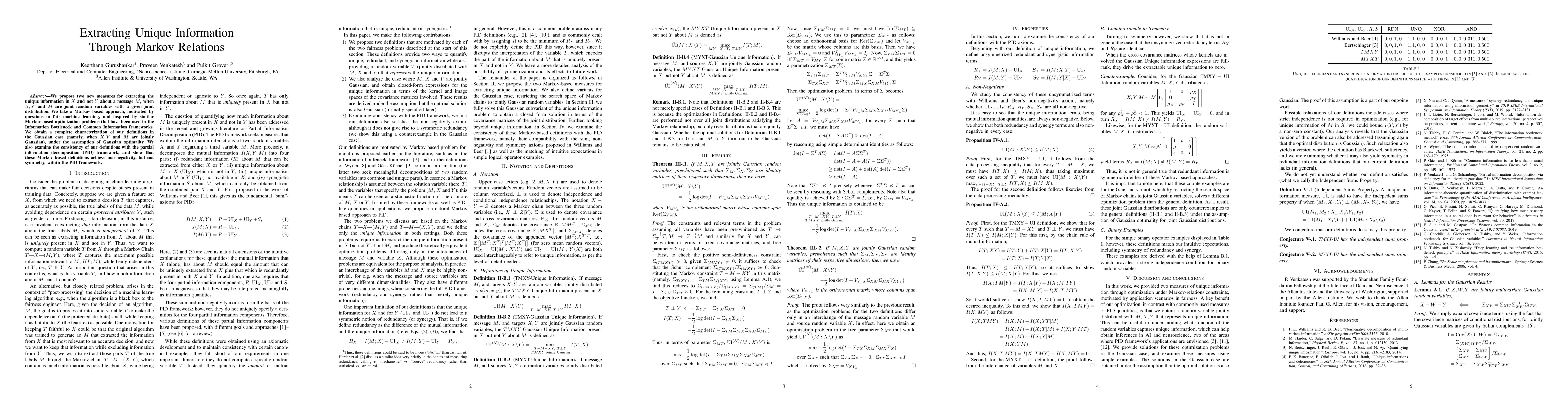 Thumbnail for Extracting Unique Information Through Markov Relations