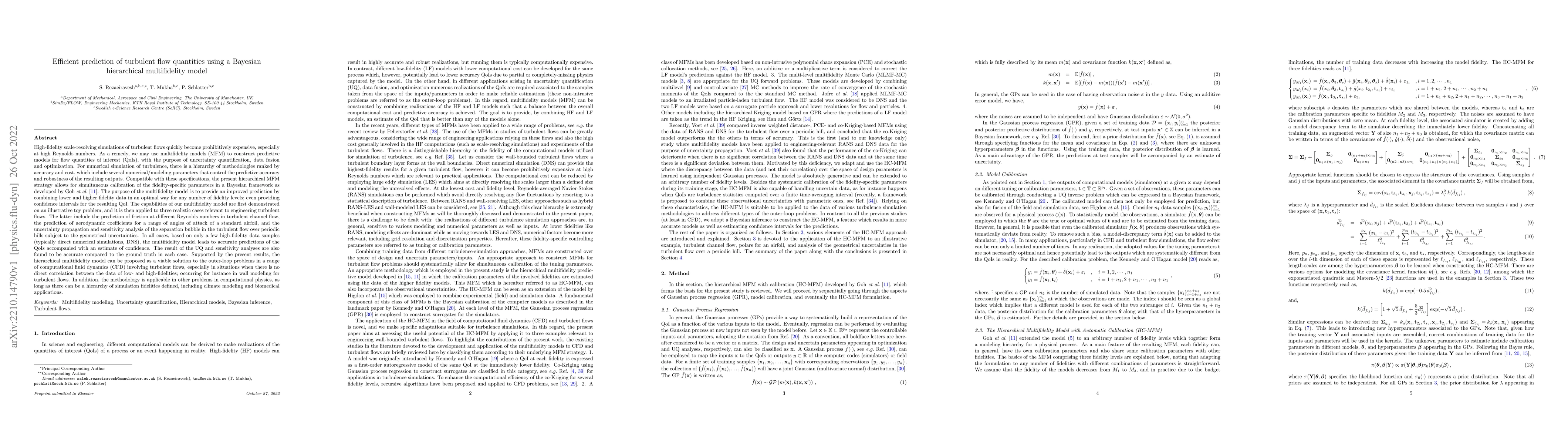 Thumbnail for Efficient prediction of turbulent flow quantities using a Bayesian
  hierarchical multifidelity model