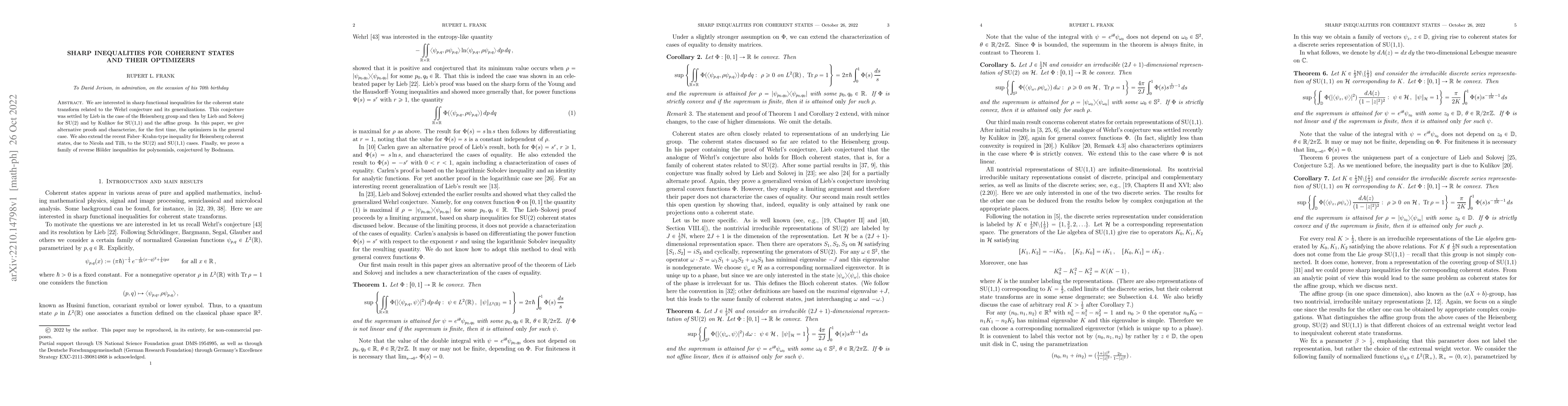 Thumbnail for Sharp inequalities for coherent states and their optimizers