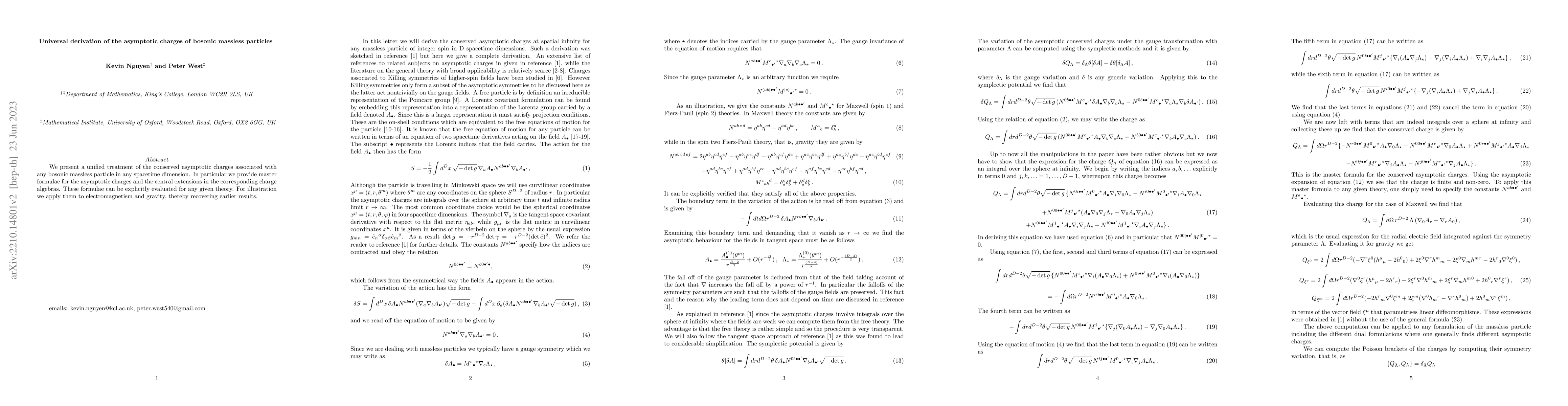 Thumbnail for Universal derivation of the asymptotic charges of bosonic massless
  particles