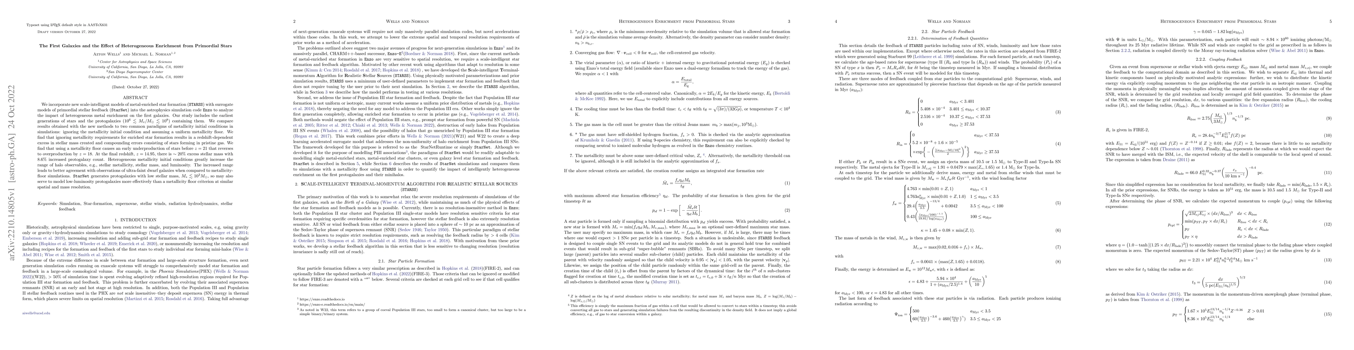 Thumbnail for The First Galaxies and the Effect of Heterogeneous Enrichment from
  Primordial Stars