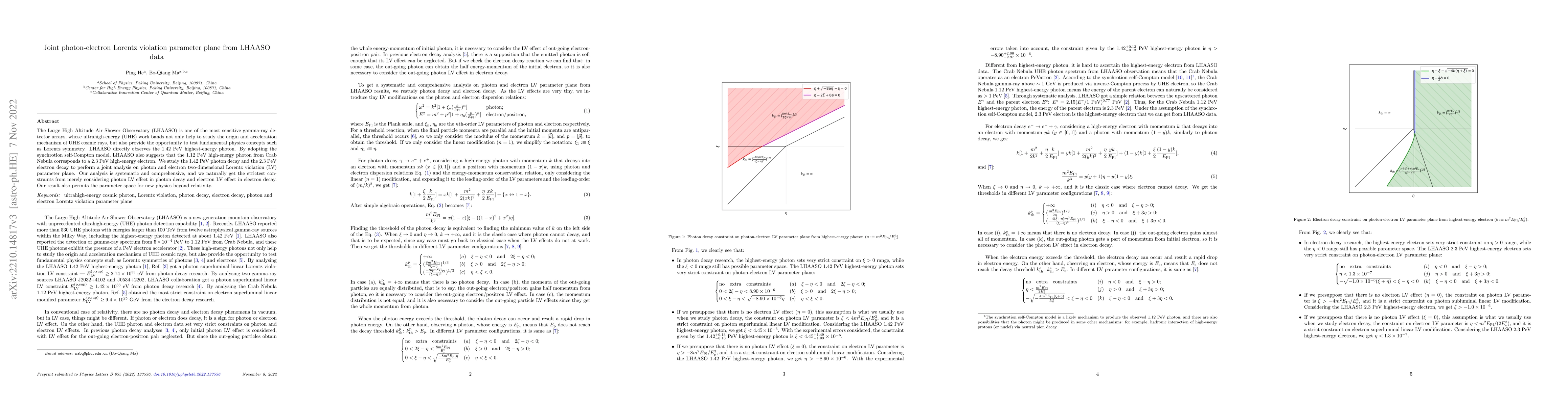 Thumbnail for Joint photon-electron Lorentz violation parameter plane from LHAASO data