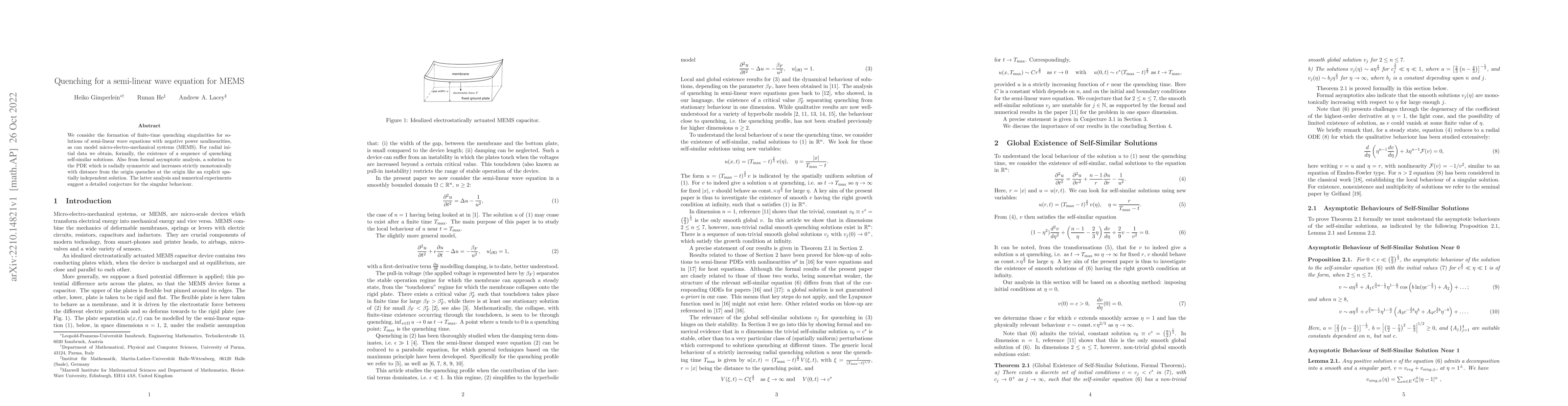 Thumbnail for Quenching for a semi-linear wave equation for MEMS