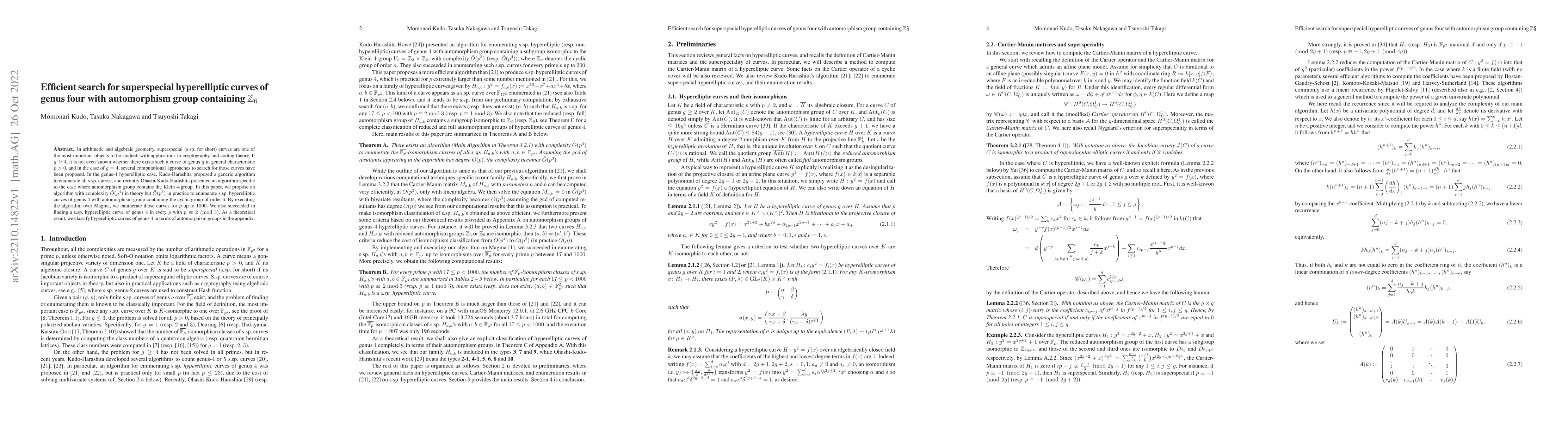 Thumbnail for Efficient search for superspecial hyperelliptic curves of genus four
  with automorphism group containing $\mathbb{Z}_6$