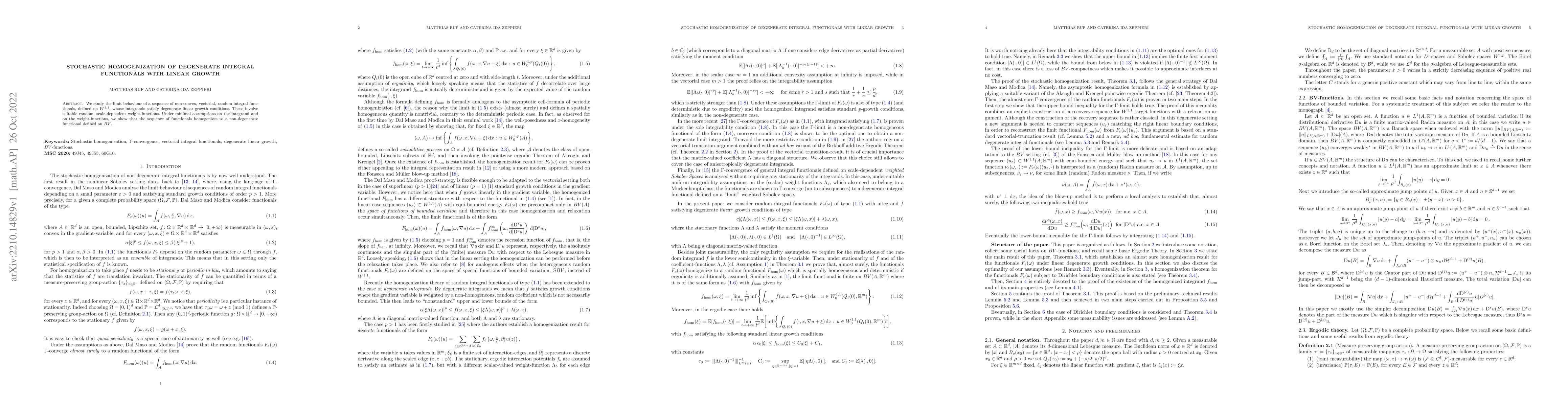 Thumbnail for Stochastic homogenization of degenerate integral functionals with linear
  growth