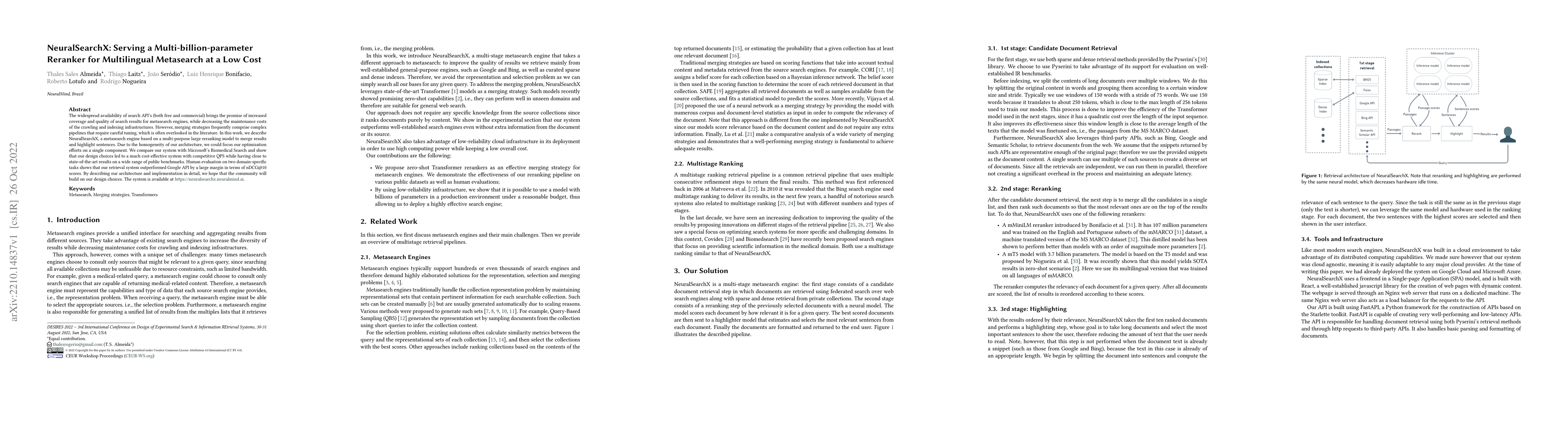 Thumbnail for NeuralSearchX: Serving a Multi-billion-parameter Reranker for
  Multilingual Metasearch at a Low Cost