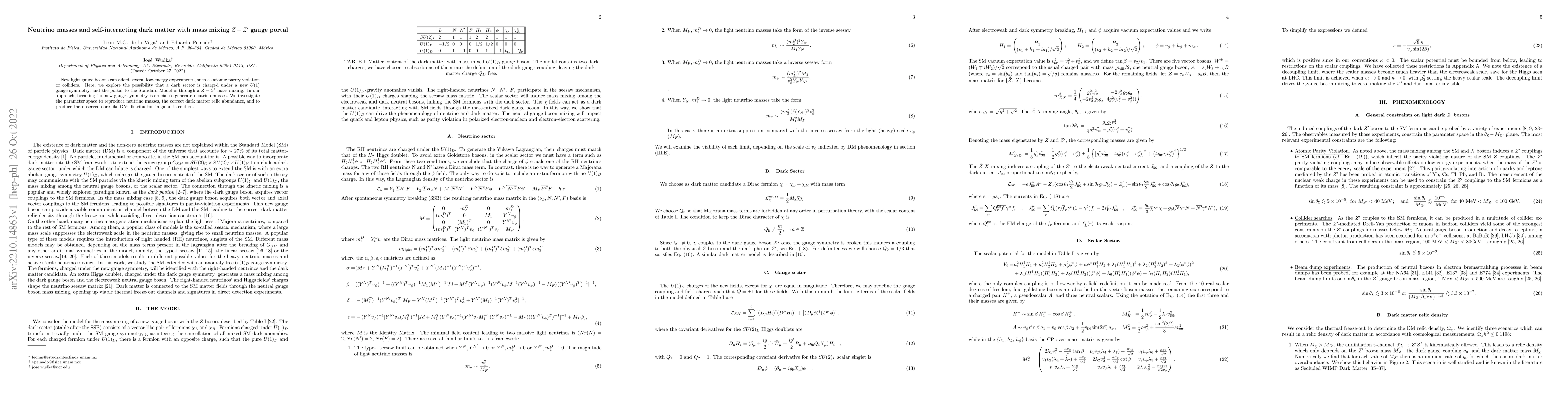 Thumbnail for Neutrino masses and self-interacting dark matter with mass mixing
  $Z-Z^\prime$ gauge portal