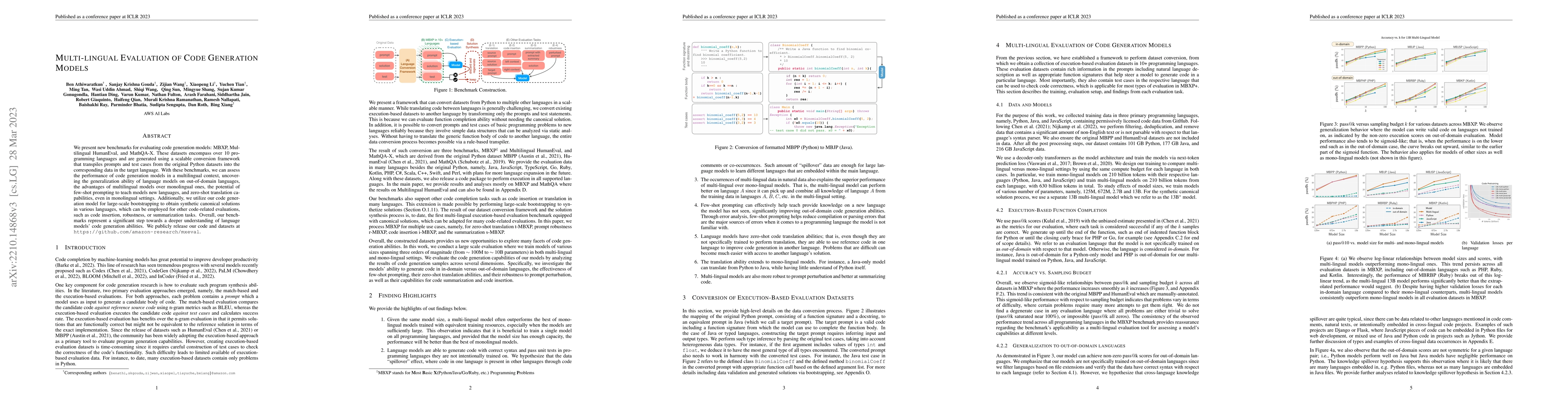 Thumbnail for Multi-lingual Evaluation of Code Generation Models
