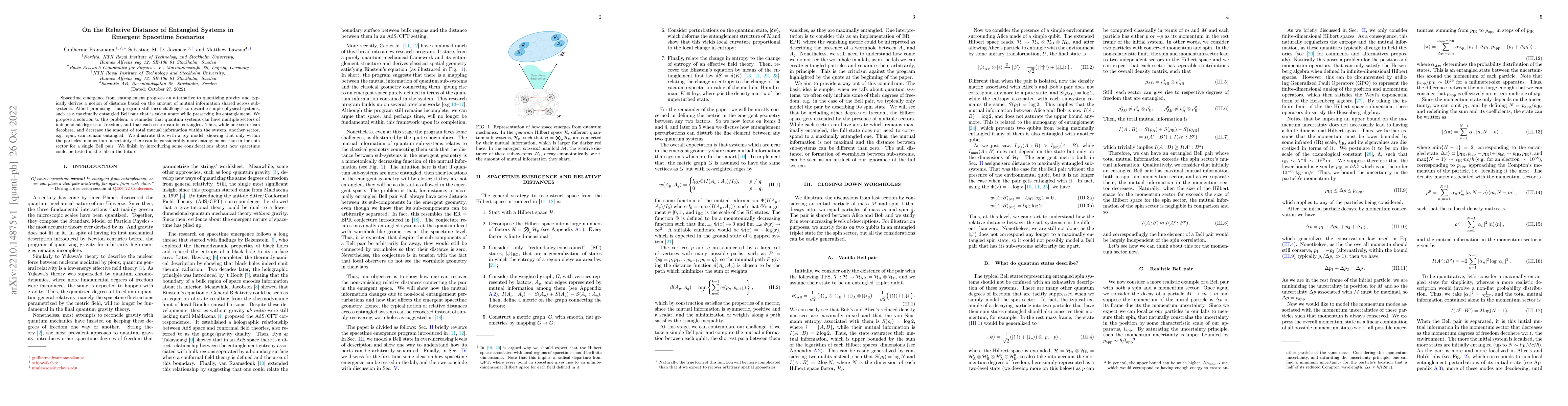 Thumbnail for On the Relative Distance of Entangled Systems in Emergent Spacetime
  Scenarios
