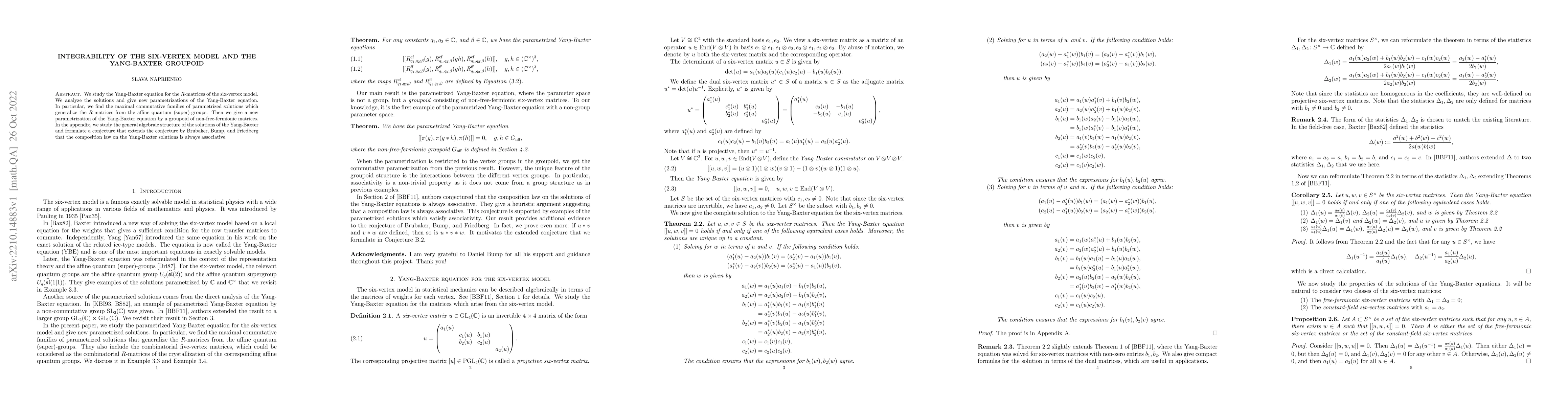 Thumbnail for Integrability of the Six-Vertex model and the Yang-Baxter Groupoid