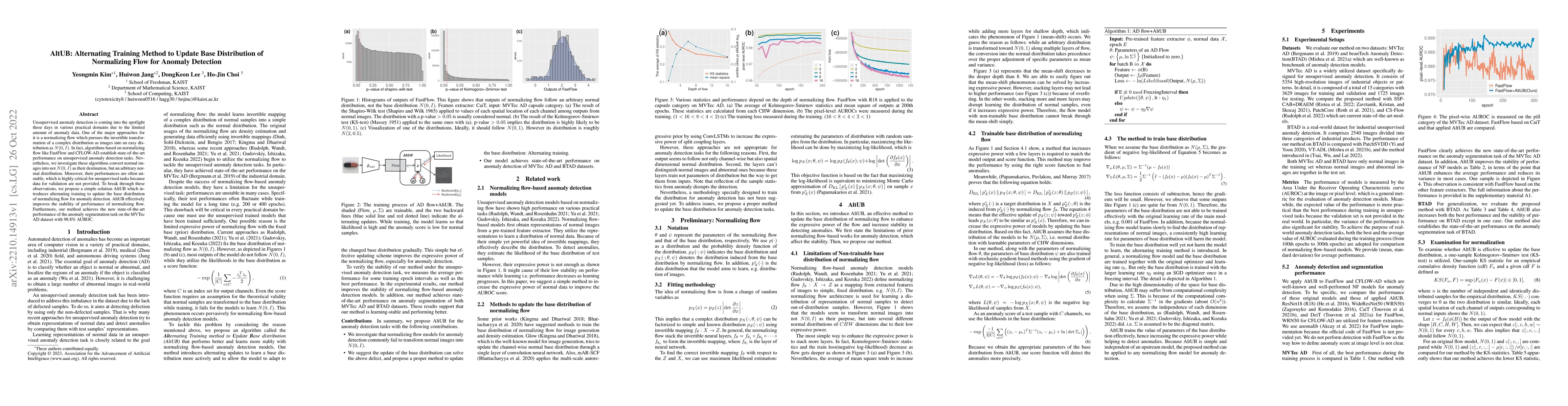 Thumbnail for AltUB: Alternating Training Method to Update Base Distribution of
  Normalizing Flow for Anomaly Detection