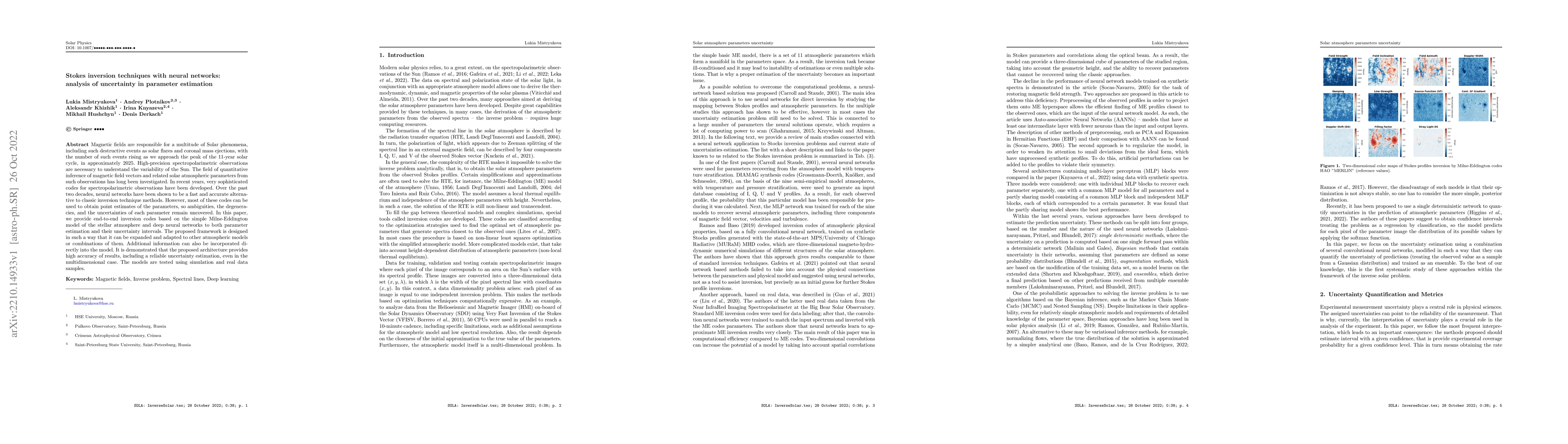 Thumbnail for Stokes inversion techniques with neural networks: analysis of
  uncertainty in parameter estimation