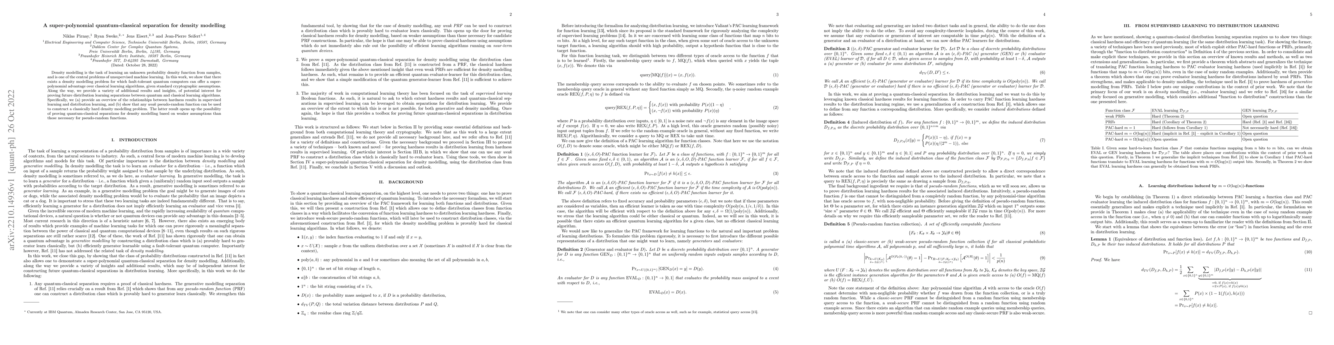 Thumbnail for A super-polynomial quantum-classical separation for density modelling