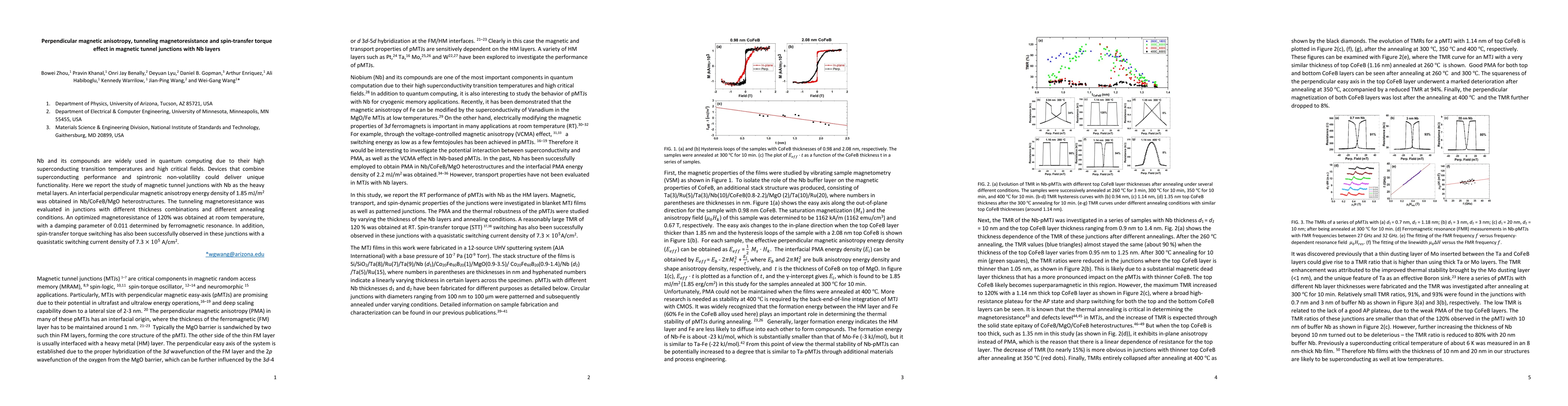 Thumbnail for Perpendicular magnetic anisotropy, tunneling magnetoresistance and
  spin-transfer torque effect in magnetic tunnel junctions with Nb layers