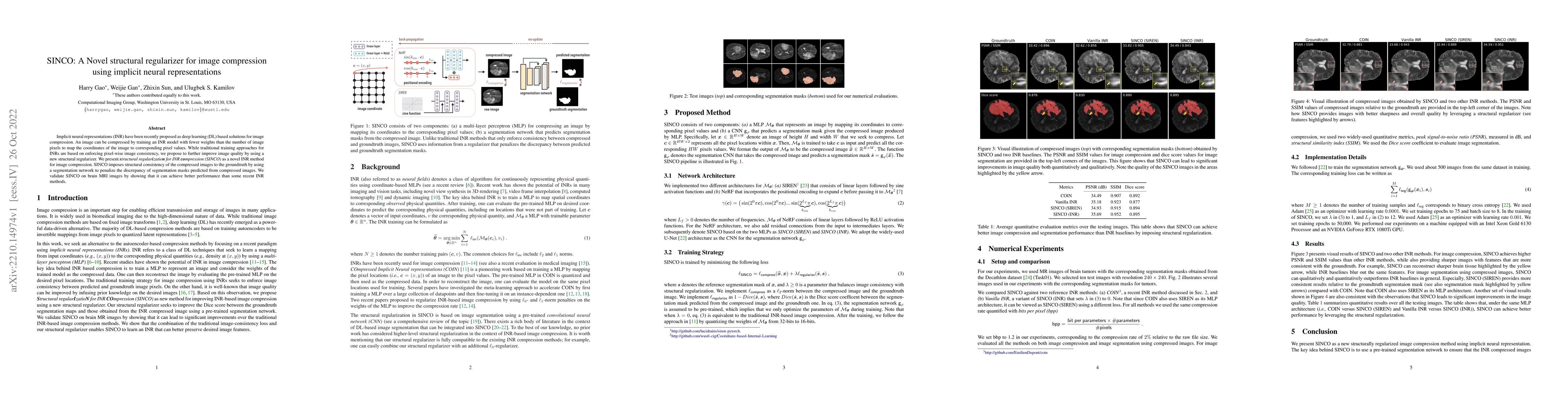 Thumbnail for SINCO: A Novel structural regularizer for image compression using
  implicit neural representations