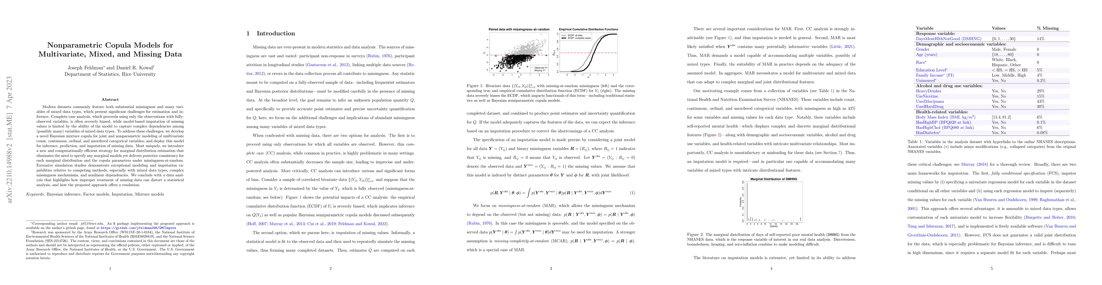 Thumbnail for Nonparametric Copula Models for Multivariate, Mixed, and Missing Data